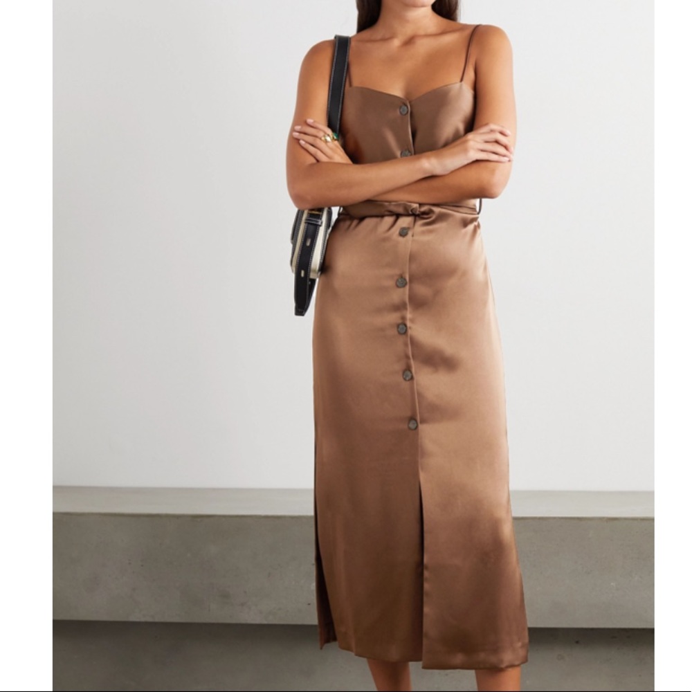 NANUSHKA Sayan Satin Sleeveless Midi Dress In Brown
